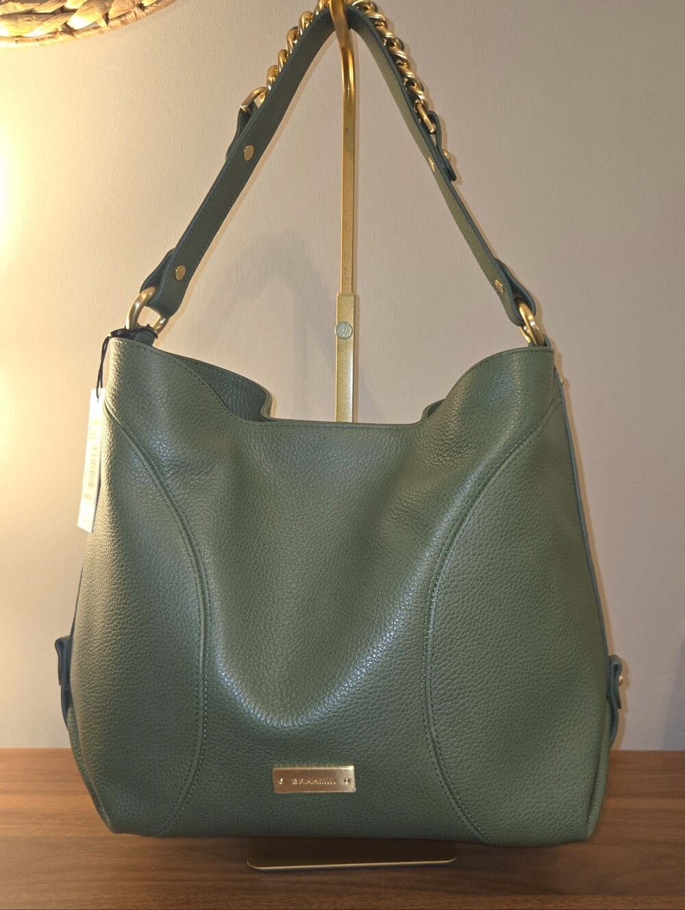 Brahmin Hailey Green Romance Genuine Leather Hobo Bag NWT